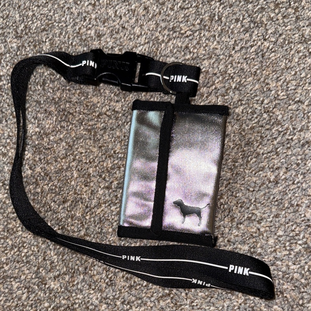PINK Victoria's Secret Silver ID Holder with Black Lanyard